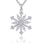 JO WISDOM Women Snowflake Necklace,925 Sterling Silver Cubic Zirconia White Frozen Snowflake Pendant Necklace