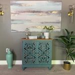 PHI VILLA Buffet Cabinet Hollow-Carved 2-Door Cabinet Sideboard Credenza Farmhouse Handmade Cabinet Accent Cabinet for Living Room/Kitchen/Entryway Storage Cabinet Blue