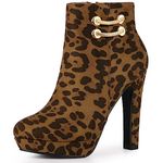 Allegra K Women's Round Toe High Chunky Heel Platform Leopard Ankle Boots 10 M US