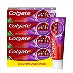 Colgate Max White Purple Reveal Teeth Whitening Toothpaste, Clinically Proven to Remove up to 100 Percent Surface Stains* and Instantly** Correct Yellow Tones, Toothpaste Multipack, 4 Pack, 75ml Tubes