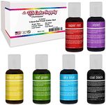 6 Color Cake Food Coloring Liqua-Gel Decorating Baking Primary Colors Set - U.S. Cake Supply .75 fl. Oz. (20ml) Bottles Primary Popular Colors - Made in the U.S.A.