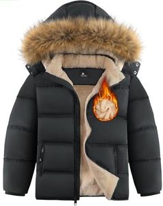 WENTTUO Winter Jackets for Boys Puffer Coat Waterproof Thicken Warm Outerwear Sherpa Parka Fleece Coats with Detachable Fur Hood