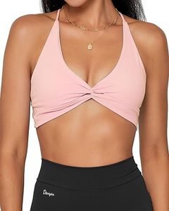 Danysu Women's Workout Sports Bras Backless Padded Low Impact Bra Yoga Crop Tank Top Twirl Front Pink Baby XS
