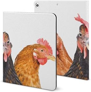 iPad 9th Generation Case, iPad Air 5th Generation Case, Funny Three Chickens Print iPad Pro 11 Inch iPad Case 10.2 Case 10.9 Case with Pencil Holder & Stand (TPU Leather)