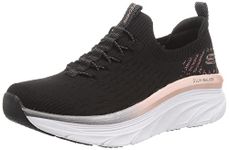 Skechers Women's D'LUX Walker LET IT Glow Sneaker, Black Knit/Rose Gold Trim, 7 UK