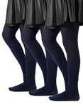 CALZITALY PACK 3 PAIRS Microfiber Tights, Girls’ Opaque Pantyhose, School Uniform Tights, From 2 to 14 Years, Grey, Navy, Black, 40/60 DEN, Made in Italy (12-14 yars, 3 X Navy)