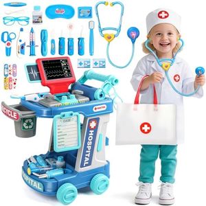 Doctor Kit for Toddlers 3-5 Toddler Doctor Play Set for 2 3 4 5 Year Old Girls Dress Up Toys with Cart and Costume Stethoscope Dentist Vet Kids Pretend Play Girls Toys Birthday Gifts