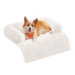 Feandrea FluffyHug Dog Sofa Bed, Dog Sofa Cover, Calming Dog Bed, L, for Medium Dogs, 95 x 85 x 16 cm, Cloud White PGW222W01