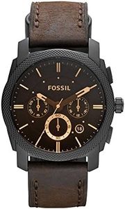 Fossil Machine uhr für Herren, Chronographenwerk mit Edelstahl- oder Lederarmband, Schwarz und Braun, 42MM