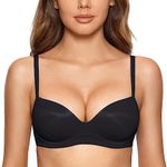 DOBREVA Women's Push Up Bra Plunge Wireless Comfortable T Shirt Padded Bras Black 38A