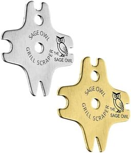 Barbecue Grill Scraper Cleaning Tool Standard Combination Pack - Mens Gifts Ideas - S4420 and S4430, Individually Packaged, Standard Shape, Brass and SS - Gifts for Parents