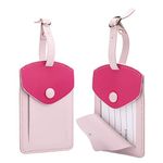 Kevancho Leather Luggage Tags for Men Women, Suitcase Labels Baggage Bag Tag ID Tags with Full Back Privacy Cover for Cruise Ships, Travel Accessories Tags Set of 2 PCS (Pink)