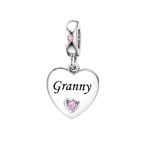 KunBead Granny Pink Heart Love Family Birthday Dangle Bead Charms Compatible with Pandora Charm Bracelet for Women