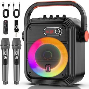 JYX Karaoke Machine with 2 Wireless Microphones, RGB Light PA System with Treble/Bass, Bluetooth Speaker Supports Live Broadcast/Monitoring/Sound Effects, Suitable for Adults