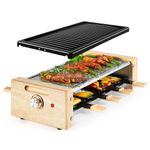 VonShef Raclette Grill Electric – Raclette Machine for 8 with 2 Removable Non-Stick Plates & Adjustable Temperature Dial, 1200W, Scandi Wooden Design, 8 Mini Pans & Cool Touch Handles – 8 Person