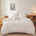 FOPPA Luxury Faux Fur Comforter Cover Set Ultra Soft Plush Bedding Sets 3 Pieces (1 Faux Fur Duvet Cover + 2 Faux Fur Pillow case) Zipper (White, Queen)