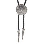 LIANCHI Western Black Bolo Tie for Men and Women Feather Hat Pendant,Native American Leather Bolo Tie String (Flower Silver)