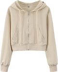 PDKFASHIONS Casual Wear Solid Crop Zipper Jacket Hooded Neck Full Sleeves with Kangaroo Pocket Hoodie for Women | L,Beige