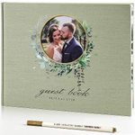 Wedding Guest Book Polaroid Guest Book Wedding Reception 100 Pages Thick Paper Hardcover 8" x 10" Personalized Wedding Guest Book Alternative with Pen, Photo Corner Protectors Light Green