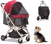 HPZ-PR America Pet Rover Lite Premium Light-Weight Dog/Cat/Pet Stroller Travel Carriage with Convertible Compartment/Aluminum Frame for Small & Medium Pets (Ruby Red 2nd-Gen)28x20x40Inch(Pack of 1)