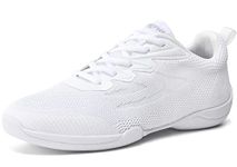 WUIWUIYU Women's Girls' Lace-Up Textile Athlete Sport Shoes Cheerleading Dance Sneakers Size 5 UK White