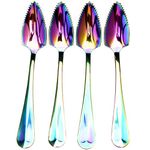 Stainless Steel Grapefruit Spoons for Citrus Fruit, Rainbow Magic Mirror Finish Serrated Grapefruit Spoons, Watermelon Dessert Spoon Set of 4