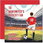 Football Birthday Card for Man United Fans - Biggest Fan - Fun Happy Birthday Card for Son Dad Brother Uncle Colleague Friend Cousin, 145mm x 145mm Footy Footie Bday Greeting Cards