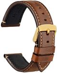 WOCCI Watch Band 20mm, Premium Saddle Style Vintage Leather Watch Strap with Gold Buckle (Gold Brown)