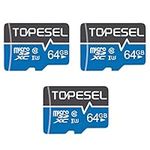 TOPESEL 3 Pack 64GB Micro SD Card Micro SDXC Memory Cards UHS-I High Speed Flash Memory for Camera/Phone/Dash Cam/Tablet/PC,U1, Class10, V10, A1,3Pack