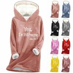 YES I’m Still Freezing Me 24:7 Women’s Plush Thickened Sweatshirt Fashion Winter Plush Letter Digital Print Long Sleeved Fleece Velvet Thermal Tops Hooded Blouse Warm Underwear Outlet Clearance UK