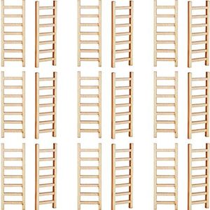 Skylety 20 Pcs Mini Wooden Step Ladder Garden Ladder Furniture Miniature Ladder Dollhouse Ornament DIY Craft Accessory for Landscape Decor