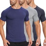 ZENGVEE 3 Pack T Shirts for Men UK Gym Work T-Shirts Compression Dry Fit Running Top Short Sleeve Sport Slim Fit Wicking Tee Shirts Multipack Adult Breathable Training Tshirts(320-Black Grey Navy-XL)