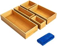 Secura Kitchen Drawer Utensil Organizer Box Set 𝟱 𝗣𝗮𝗰𝗸, Bamboo Utensil Holder Cutlery Makeup Silverware Jewelry Flatware Organization Tray for Kitchen, Bathroom, Office and Living Room