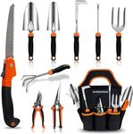 QINGFANGLI Garden Tool Set,10 PCS Stainless Steel Heavy Duty Gardening Tool Set with Soft Rubberized Non-Slip Ergonomic Handle Storage Tote Bag,Gardening Tool Set Gifts for Women and Men