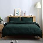 ATsense Duvet Cover King Size, 100% Cotton Linen Feel Super Soft Comfortable, 3-Piece Dark Green Duvet Cover Bedding Set, Durable and Easy Care, Simple Style Farmhouse Comforter Cover