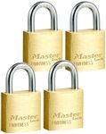 Master Lock Solid Brass Body 20mm Wide Economy Padlock with Keys - Mini Lock with 4-pin Anti-Pick Cylinder and Cut-Resistant Steel Shackle - Small Lock with Key for Lockers, Storage Cabinets - 4 Pack