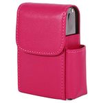 Fdit PU Leather Cigarette Case with Lighter Holder Cigarette Case Wallet for Men and Women Unisex Pink