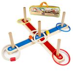 Quoits Garden Games Set, UlifeME Hoopla Ring Toss Game for Kids and Adults, 5 Pcs Wooden Rope Quoits + 8 Pcs Colourful Plastic Rings Throw Kit for Indoor & Outdoor Two Forms Quoits Playing, Bag Packed