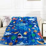 Teslite Ocean Themed Blanket for Boys Girls Marine Life Throw Soft Fluffy Seahorse Dolphin Shark Flannel Fleece Under The Sea Plush Blankets Kids Toddler Birthday Gifts 100x130 cm