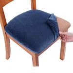 Homaxy Velvet Dining Chair Seat Covers Set of 6, Stretch Dining Chair Slipcovers with Ties, Removable Washable Dining Chair Seat Protector Cover, Navy Blue