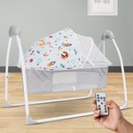 R for Rabbit Lullabies Plus Electric Baby Cradle Automatic Swing with Remote Control, Bluetooth, Soothing Music, Smart Timer & Mosquito Net for New Born Kids Age 0-2 Year Weight Upto 12 KG (Grey)