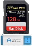 SanDisk Extreme Pro 128GB SD Memory Card for Vlogging Camera Works with Sony ZV-1 (DC-ZV-1) (SDSDXXY-128G-GN4IN) Bundle with (1) Everything But Stromboli 3.0 Card Reader