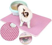 Premium Cat Litter Mat, Cat Litter Box Mat Scatter Control, Waterproof Double Layer 50 x 40 cm (20’’ × 16’’) (Pink, L)