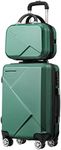 2Pcs Luggage Set Carry On Travel Suitcase with Hard Shell 20inch Traveller Suitcases & Hand Luggage Vanity Bag Lightweight Green