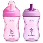 CHICCO Sport Spout Trainer with Semi-Firm, Bite-Resistant Spout and Spill-Free Lid 9oz.| Top-Rack Dishwasher Safe | Easy to Hold with Ergonomic Indents | Pale Pink/Lavender, 2pk| 9+ Months