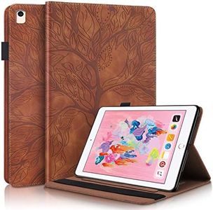 CXTcase iPad 5th/6th Generation, iPad Air/iPad Air 2, iPad Pro 9.7 Inch Case Embossed Tree PU Leather Case Wallet Flip Cover for iPad 2017/iPad 2018, iPad Air/Air 2, iPad Pro 9.7" Brown