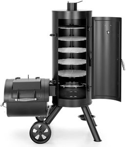 Captiva Designs Charcoal Vertical Smoker Grill and Offset Smoker Grill Combo, Extra Large Outdoor Barrel BBQ Meat Smoker Grill with 5 Removable Smoking Grates & Built-in Hooks for Various Meat Foods