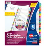 Avery 31-tab Dividers for 3 Ring Binders, Customizable Table of Contents, Multicolor Tabs, 1 Set (11846)