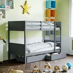 Junior Vida Gemini Bunk Bed Kids Children 3ft Single Bed Frame & Under bed Drawer Storage (Grey)