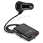 Muvit QC Fast 220V Car Charger Back Seat Charging 4 USB Ports Compatible for Qualcomm 3.0, Samsung Galaxy, Note, iPhone, Nexus, Vivo, Oppo,Pixel, Mi & Other Mobile Phones-Black